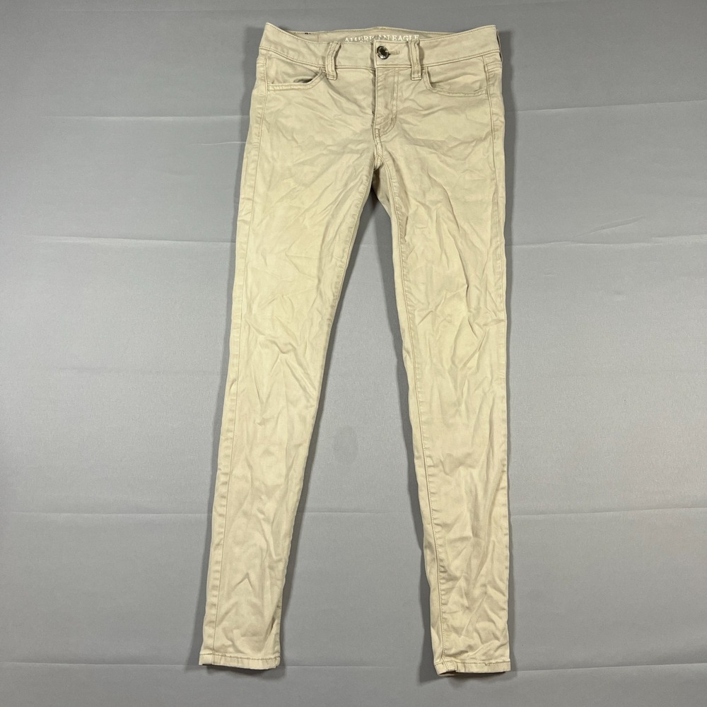 American Eagle Outfitters Jegging Jeans Womens 2 Beige Super Stretch Skinny Leg
